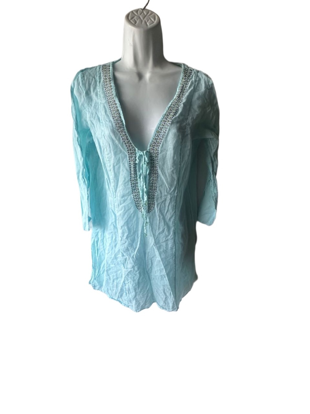 Vintage Victoria’s Secret Aqua Rhinestone Beach Cover-Up Tunic – Size M/L